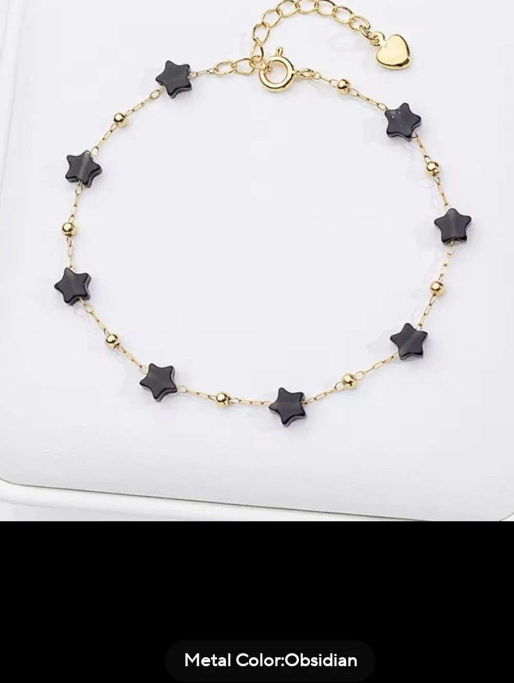 🖤⭐️NEW🖤⭐️ PRETTY!! SS OBSIDIAN Micro PaperClip Nat. Stone Star Bracelet